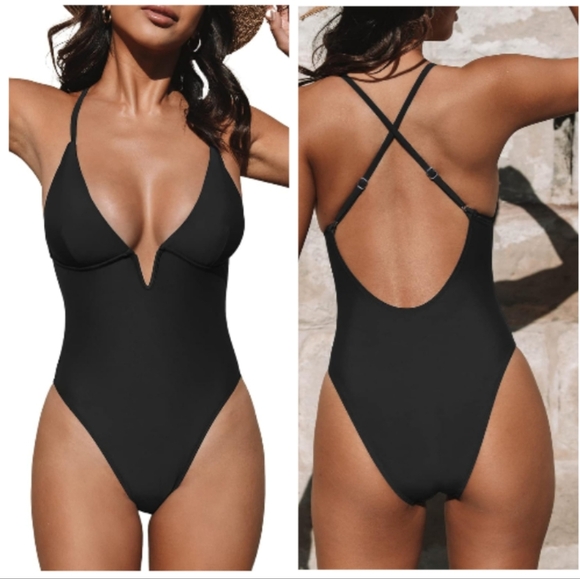 CUPSHE Swimsuit One Piece  Deep V Neck Crisscross Back Adjustable Straps. Size - Picture 1 of 13